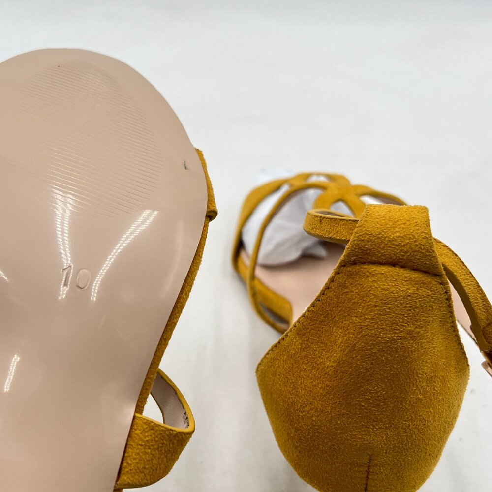 FSJ Yellow Strappy Ankle Strap Open Toe High Heel Caged Cutout T-Strap Sandals - Picture 6 of 8